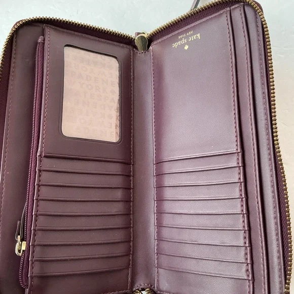 Kate Spade Lg Wristlet Double Zipper Purple Leather - Picture 4 of 5